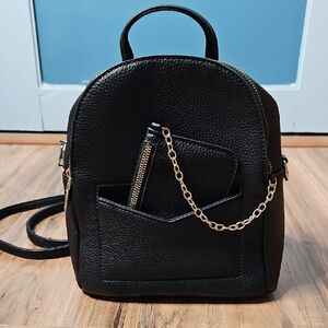Women’s Black Faux Leather Backpack with Chain Detail